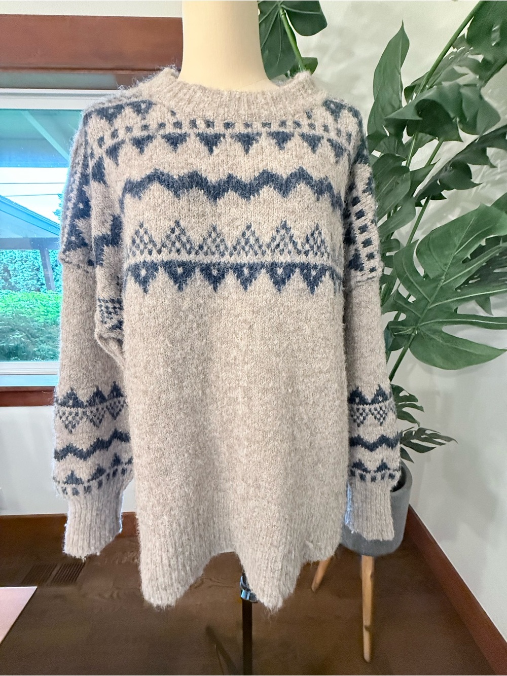 Altar’d State Fair Isle Nordic Sweater Blue Oatmeal Ladies Medium Cozy Winter L - Picture 4 of 10